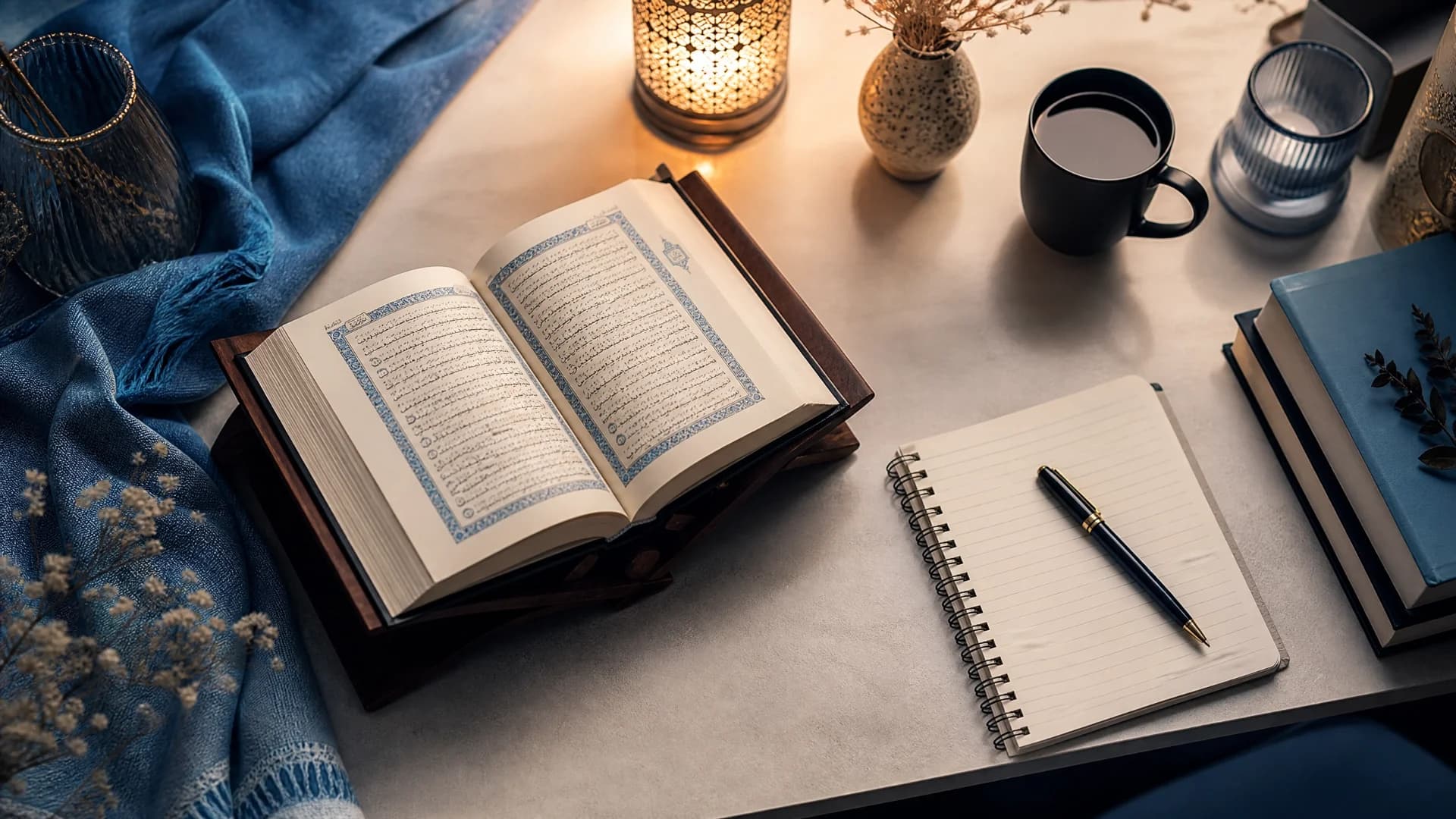 A student studying the Quran with focus and care
