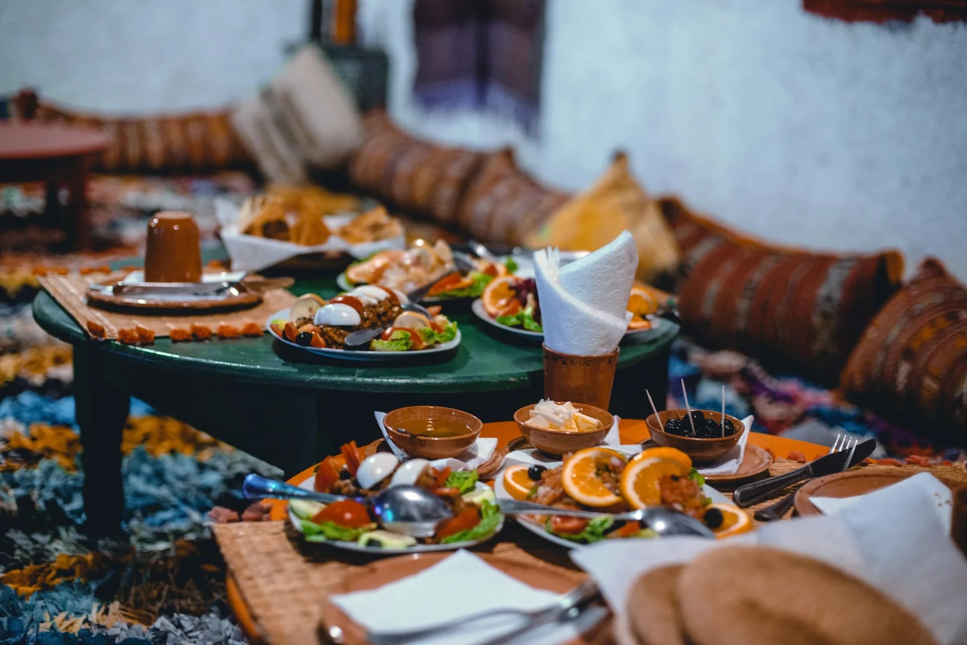 Muslim family breaking fast together during Ramadan iftar